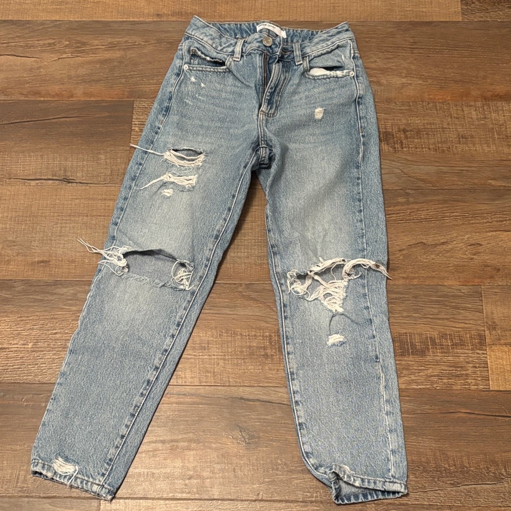 Garage Light Blue Distressed Mom Jeans